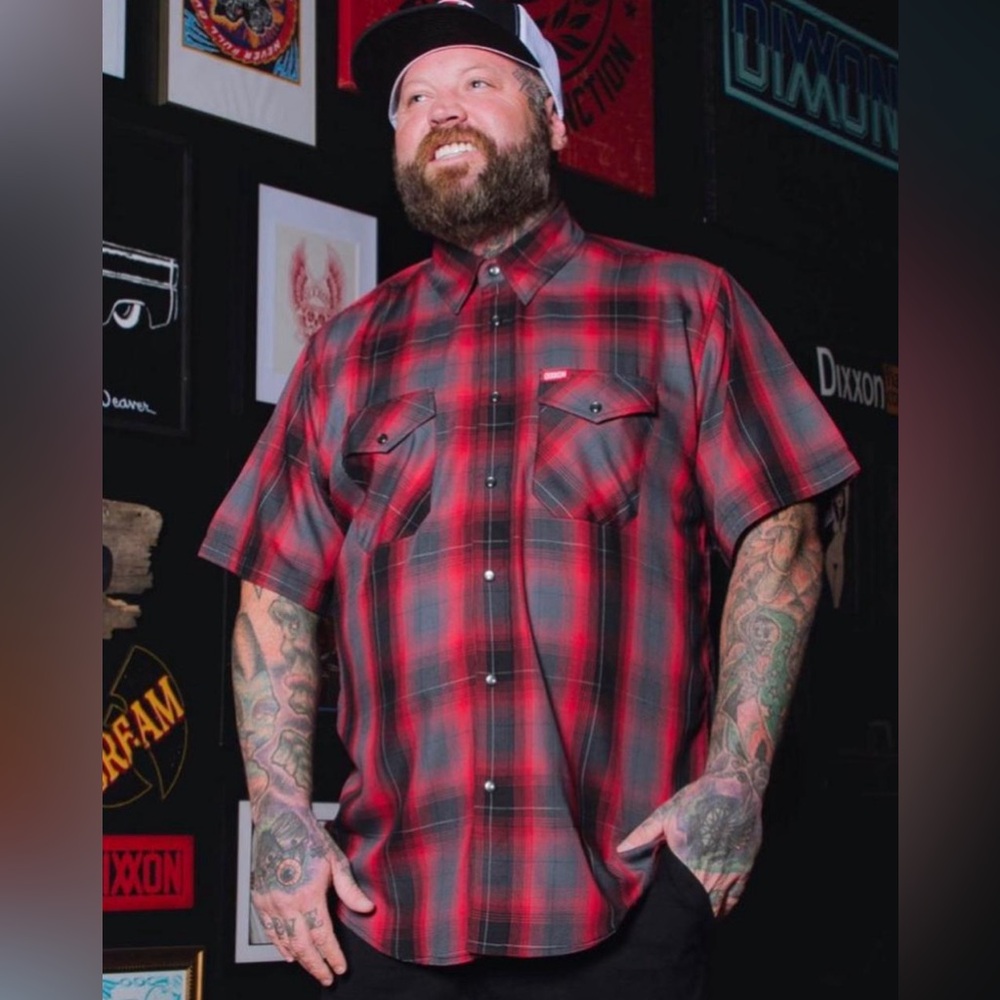 DIXXON MensRed Black Blood Sweat & Tears Bamboo Short Sleeve soft flannel size L
